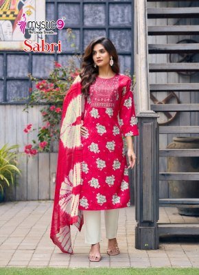 Mystic 9 Sabri VOL 7 Premium Rayon Foil Print Top with Sleeve Lock Embroidered Front And Dyed Rayon Pant with Exclusive Pocket And Chanderi Cotton Dup kurtis catalogs