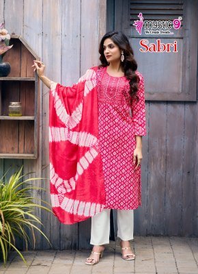 Mystic 9 Sabri VOL 7 Premium Rayon Foil Print Top with Sleeve Lock Embroidered Front And Dyed Rayon Pant with Exclusive Pocket And Chanderi Cotton Dup kurtis catalogs