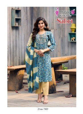 Mystic 9 Sabri VOL 7 Premium Rayon Foil Print Top with Sleeve Lock Embroidered Front And Dyed Rayon Pant with Exclusive Pocket And Chanderi Cotton Dup kurtis catalogs