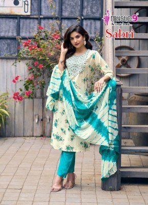 Mystic 9 Sabri VOL 7 Premium Rayon Foil Print Top with Sleeve Lock Embroidered Front And Dyed Rayon Pant with Exclusive Pocket And Chanderi Cotton Dup kurtis catalogs