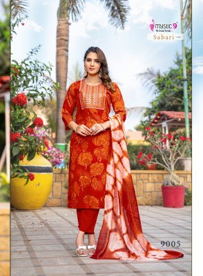 Mystic 9 Sabri Vol 9 Premium Rayon Foil Print Straight Suit Set with Embroidered Kurta Pant And Chanderi Dupatta Wholesale kurtis catalogs