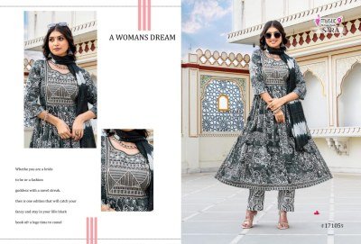 Mystic 9 Sara Vol 17 Premium Rayon Nayra Cut Foil Print Suit Set with Embroidered Top, Straight Pant And Chanderi Dupatta Wholesale kurtis catalogs