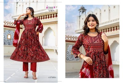 Mystic 9 Sara Vol 17 Premium Rayon Nayra Cut Foil Print Suit Set with Embroidered Top, Straight Pant And Chanderi Dupatta Wholesale kurtis catalogs