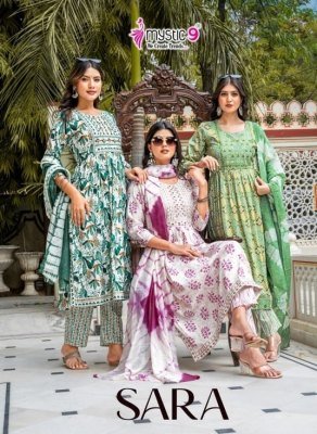 Mystic 9 Sara Vol 17 Premium Rayon Nayra Cut Foil Print Suit Set with Embroidered Top, Straight Pant And Chanderi Dupatta Wholesale kurtis catalogs