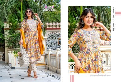 Mystic 9 Sara Vol 17 Premium Rayon Nayra Cut Foil Print Suit Set with Embroidered Top, Straight Pant And Chanderi Dupatta Wholesale kurtis catalogs