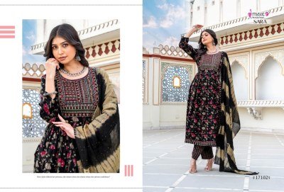 Mystic 9 Sara Vol 17 Premium Rayon Nayra Cut Foil Print Suit Set with Embroidered Top, Straight Pant And Chanderi Dupatta Wholesale kurtis catalogs