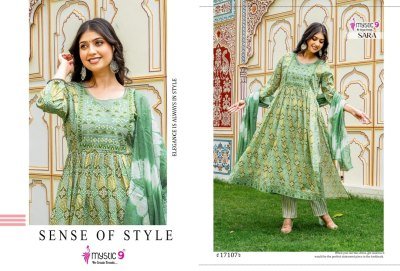 Mystic 9 Sara Vol 17 Premium Rayon Nayra Cut Foil Print Suit Set with Embroidered Top, Straight Pant And Chanderi Dupatta Wholesale kurtis catalogs