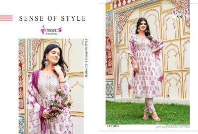 Mystic 9 Sara Vol 17 Premium Rayon Nayra Cut Foil Print Suit Set with Embroidered Top, Straight Pant And Chanderi Dupatta Wholesale kurtis catalogs