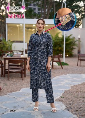 Mystic 9 Seema Vol 1 Designer Vertican Foil Print Co Ord Set with Embroidery And Bottom Exclusive Pocket Wholesale co ord set catalogs