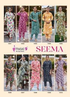 Mystic 9 Seema Vol 1 Designer Vertican Foil Print Co Ord Set with Embroidery And Bottom Exclusive Pocket Wholesale co ord set catalogs