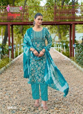 Mystic 9 Shagun Vol-30 Rayon Capsule Foil Print Straight Cut Kurti Pant Dupatta kurti pant with dupatta Catalogs