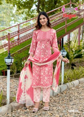 Mystic 9 Shagun Vol-30 Rayon Capsule Foil Print Straight Cut Kurti Pant Dupatta kurti pant with dupatta Catalogs