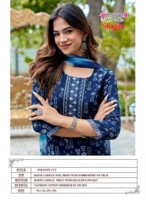 Mystic 9 Shagun Vol-30 Rayon Capsule Foil Print Straight Cut Kurti Pant Dupatta kurti pant with dupatta Catalogs