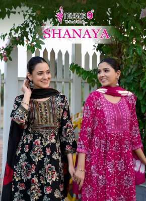 Mystic 9 Shanaya Vol 9 Premium Rayon Foil Print Umbrella Cut Suit Pant Set with Embroidery And Chanderi Dupatta Wholesale  wholesale catalogs