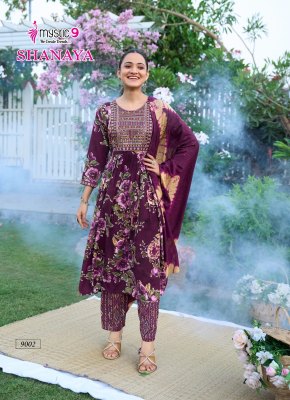 Mystic 9 Shanaya Vol 9 Premium Rayon Foil Print Umbrella Cut Suit Pant Set with Embroidery And Chanderi Dupatta Wholesale  kurtis catalogs