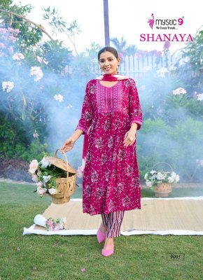 Mystic 9 Shanaya Vol 9 Premium Rayon Foil Print Umbrella Cut Suit Pant Set with Embroidery And Chanderi Dupatta Wholesale  kurtis catalogs