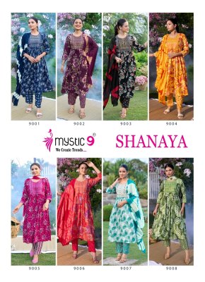 Mystic 9 Shanaya Vol 9 Premium Rayon Foil Print Umbrella Cut Suit Pant Set with Embroidery And Chanderi Dupatta Wholesale  kurtis catalogs