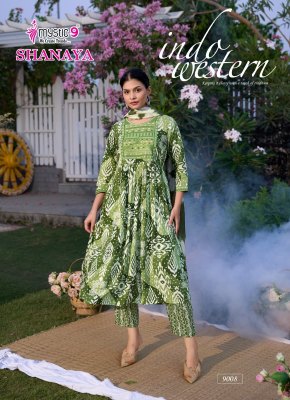 Mystic 9 Shanaya Vol 9 Premium Rayon Foil Print Umbrella Cut Suit Pant Set with Embroidery And Chanderi Dupatta Wholesale  kurtis catalogs