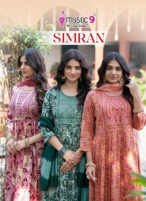 Mystic 9  Simran Vol 8 Premium Nayra Cut Rayon Suit with Exclusive Embroidery Work Pant And Chanderi Dupatta Wholesale  kurtis catalogs
