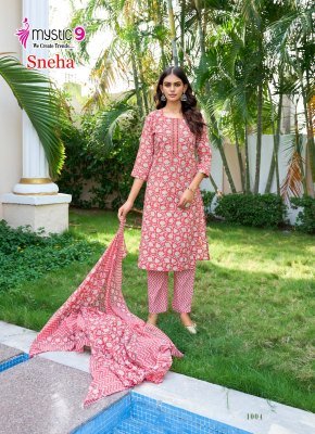 Mystic 9 Sneha Vol 1 Designer Cotton Foil Print Kurti with Pant and  Print Cotton Dupatta Wholesale kurtis catalogs