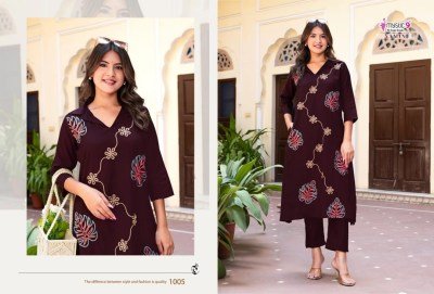 Mystic 9 Yamini Vol 1 Premium Vertical Aari Embroidered Co-ord Set  A Line Top with Collar And Straight Pant With Pocket Wholesale  co ord set catalogs