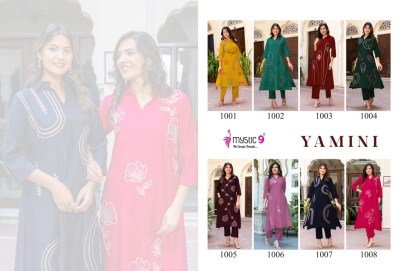 Mystic 9 Yamini Vol 1 Premium Vertical Aari Embroidered Co-ord Set  A Line Top with Collar And Straight Pant With Pocket Wholesale  co ord set catalogs