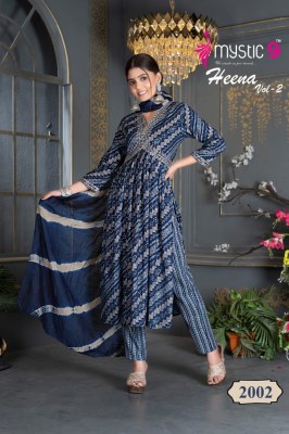 Mystic 9 by Heena vol 2 pure reyon foil printed readymade kurti pant and dupatta catalogue at low rate Amavi