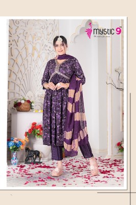 Mystic 9 by Pooja vol 2 heavy reyon foil printed readymade suit catalogue at affordable rate readymade suit catalogs