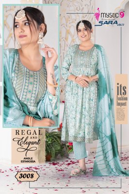 Mystic by sara vol 3 two ton reyon foil print nyra cut  kurti pant and dupatta catalogue readymade suit catalogs