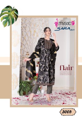 Mystic by sara vol 3 two ton reyon foil print nyra cut  kurti pant and dupatta catalogue readymade suit catalogs