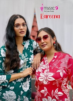 Mystic9 Kareena Vol 1 Rayon Katha Print Coord Set Premium Embroidered Kurti with Plazzo Pants Wholesale kurtis catalogs