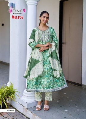Mystic9 Sara Vol 18 Nyra Cut Kurti Pant with Dupatta Heavy Rayon Foil Print And Embroidered Neck Chanderi Cotton Dupatta Wholesale kurti pant with dupatta Catalogs