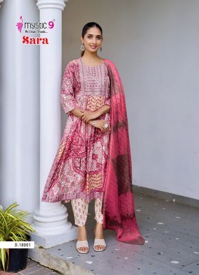 Mystic9 Sara Vol 18 Nyra Cut Kurti Pant with Dupatta Heavy Rayon Foil Print And Embroidered Neck Chanderi Cotton Dupatta Wholesale kurti pant with dupatta Catalogs