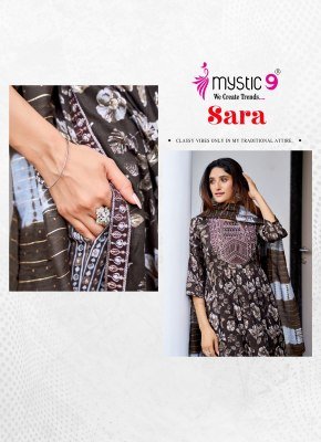 Mystic9 Sara Vol 18 Nyra Cut Kurti Pant with Dupatta Heavy Rayon Foil Print And Embroidered Neck Chanderi Cotton Dupatta Wholesale kurti pant with dupatta Catalogs