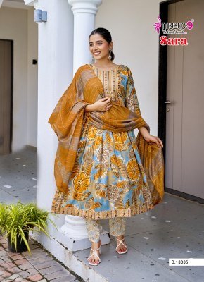 Mystic9 Sara Vol 18 Nyra Cut Kurti Pant with Dupatta Heavy Rayon Foil Print And Embroidered Neck Chanderi Cotton Dupatta Wholesale kurti pant with dupatta Catalogs