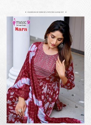 Mystic9 Sara Vol 18 Nyra Cut Kurti Pant with Dupatta Heavy Rayon Foil Print And Embroidered Neck Chanderi Cotton Dupatta Wholesale kurti pant with dupatta Catalogs