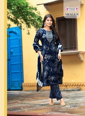 Mystic9 Shagun Vol 21 Kurti Pant Set with Dupatta Heavy Rayon And Nazneen Tie Dye Dupatta Wholesale Shagun