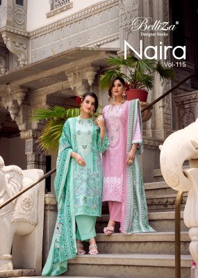 NAIRA VOL 115 by BelliZa Designer Studio Premium 100  Pure Cotton Top with Heavy Self Embroidery Digital Print MAL MAL Cotton Dupatta and Cotton Botto Belliza