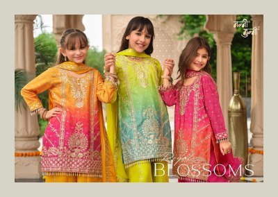 NANNI-MUNNI ROYAL-BLOSSOMS Kids Wear 3-Piece Chinon Palazzo Set 