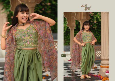 NANNI-MUNNI VARNIKA Kids Satin Silk Choli Dhoti Set with Shrug readymade suits