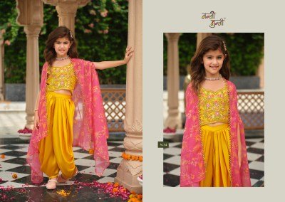 NANNI-MUNNI VARNIKA Kids Satin Silk Choli Dhoti Set with Shrug readymade suits