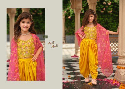NANNI-MUNNI VARNIKA Kids Satin Silk Choli Dhoti Set with Shrug readymade suits
