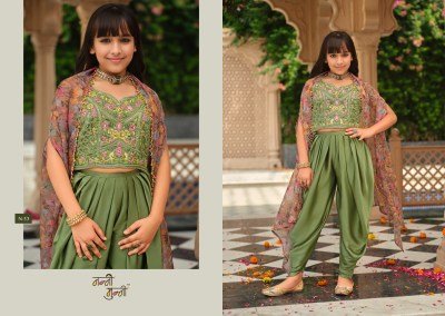 NANNI-MUNNI VARNIKA Kids Satin Silk Choli Dhoti Set with Shrug readymade suits