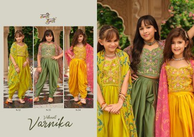 NANNI-MUNNI VARNIKA Kids Satin Silk Choli Dhoti Set with Shrug readymade suits