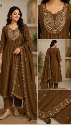 NAVRANG Mal Chanderi Handwork Embroidery Semi Palazzo Suit Set 
