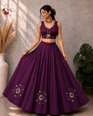 NC Navratri Collection Khelaiya Roman Silk Lehenga Choli with Heavy Real Mirror Hand Work 
