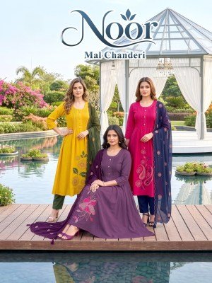 NOOR Vol-1 Mal Silk Embroidery Sequance  Kurti 3-Piece Set 