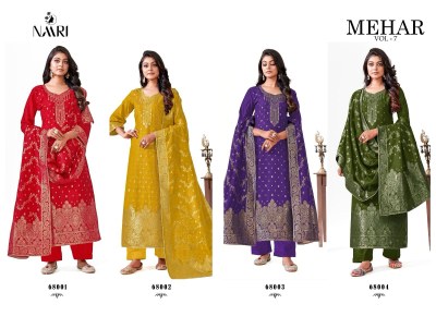 Naari present Mehar 7 pure muslin jacaured pakisatni suit catalogue at wholesale price pakistani suit catalogs