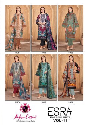 Nafisa Esra Karachi suit  Vol 11  salwar suit pure cotton catalogue pcs wholesale rate   dress material catalogs