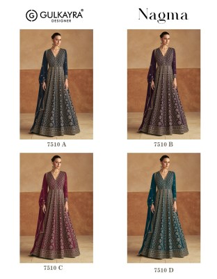 Nagma by Gulkayra Designer Real Chinon Free Sized Embroidered Gown with Dupatta collection at amavi Expo gown catalogs